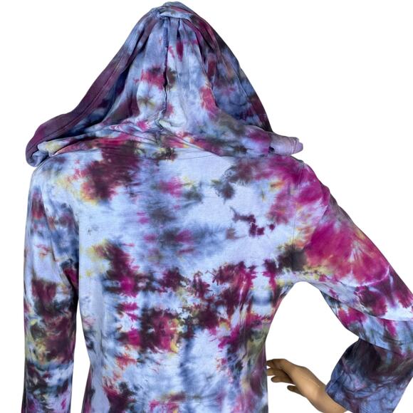 Soft Surroundings Blue Purple Tie Dye Cowl Neck Hooded Tunic Dress SZ M - Picture 4 of 8